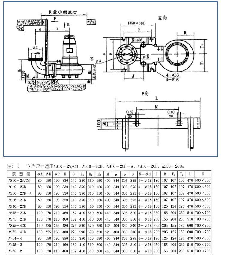 AS、AV型潜水式排污泵安装尺寸
